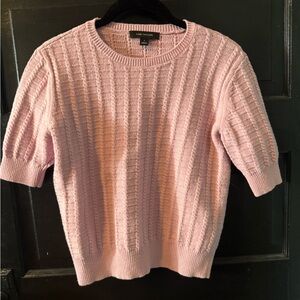 Ann Taylor Pastel Pink Short-Sleeve Cable Knit Crewneck Sweater
